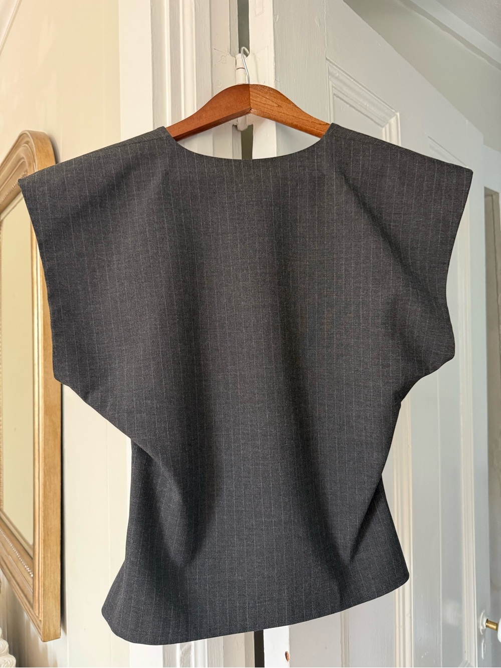 Zara Pinstripe Button Front Top - Charcoal Gray - Picture 3 of 3